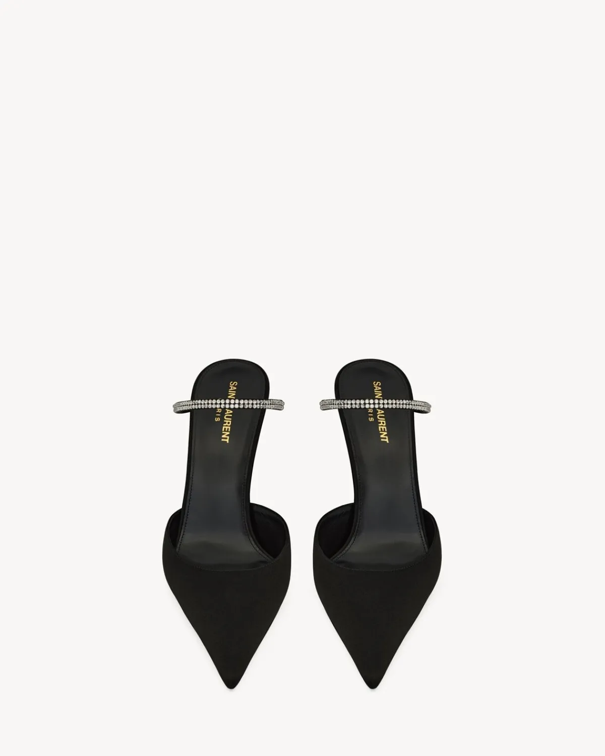 Saint Laurent Pumps And Mules-BARBARA mules in satin crepe and rhinestones BLACK