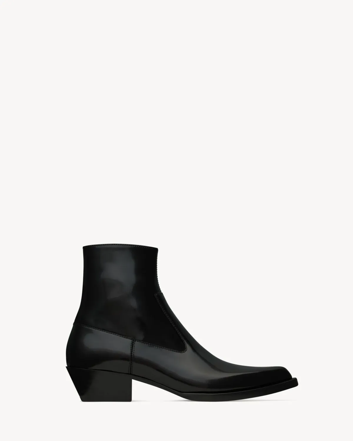 Saint Laurent Boots-BEAT booties in glazed leather BLACK