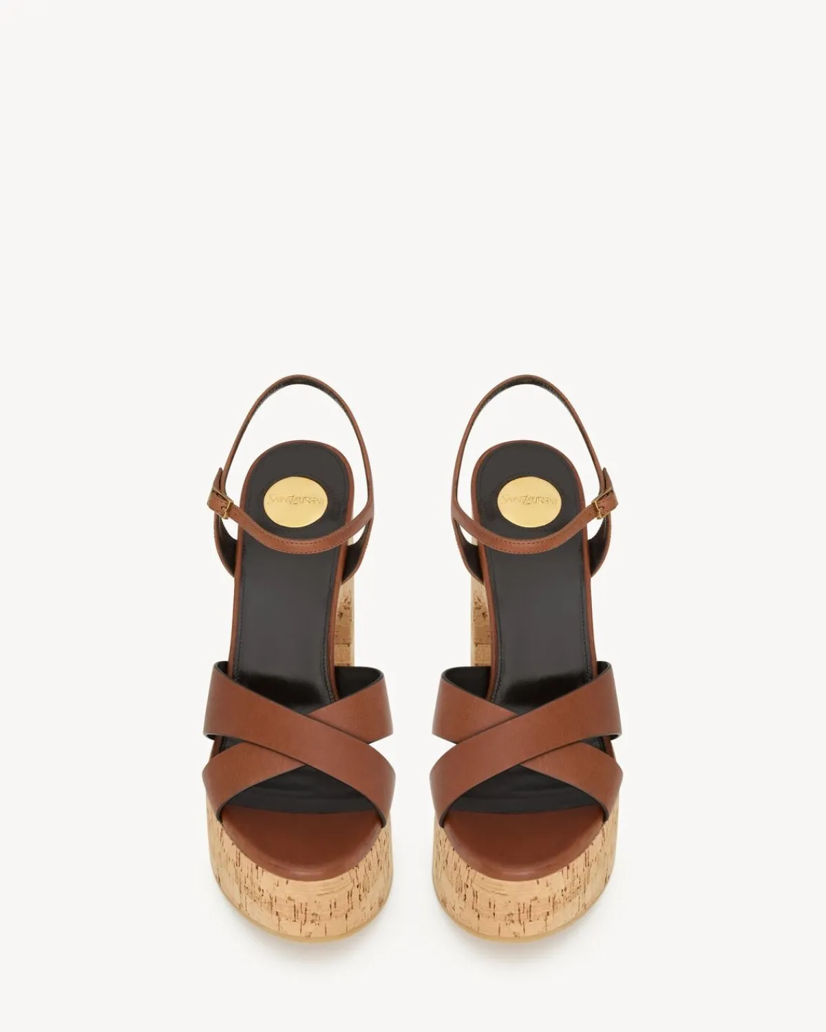 Saint Laurent Sandals-BIANCA platform sandals in smooth leather COGNAC