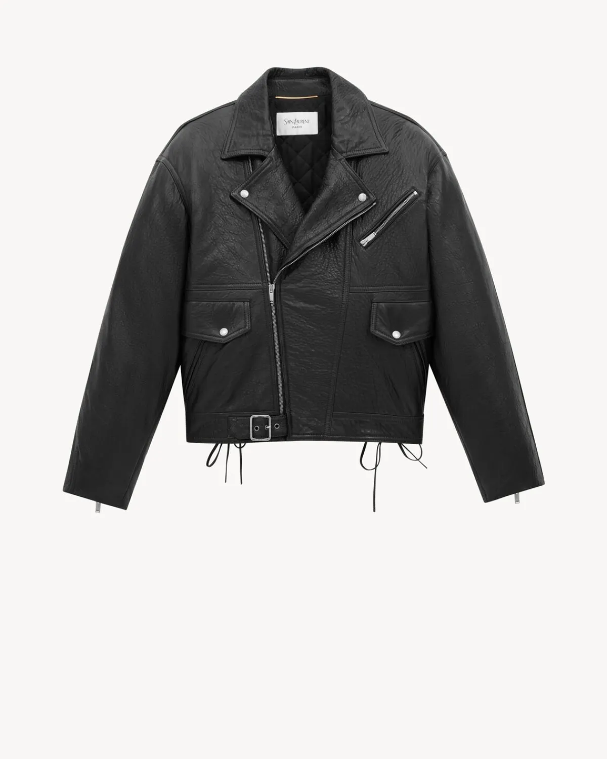 Saint Laurent Leather And Coats-biker jacket in grained lambskin NOIR