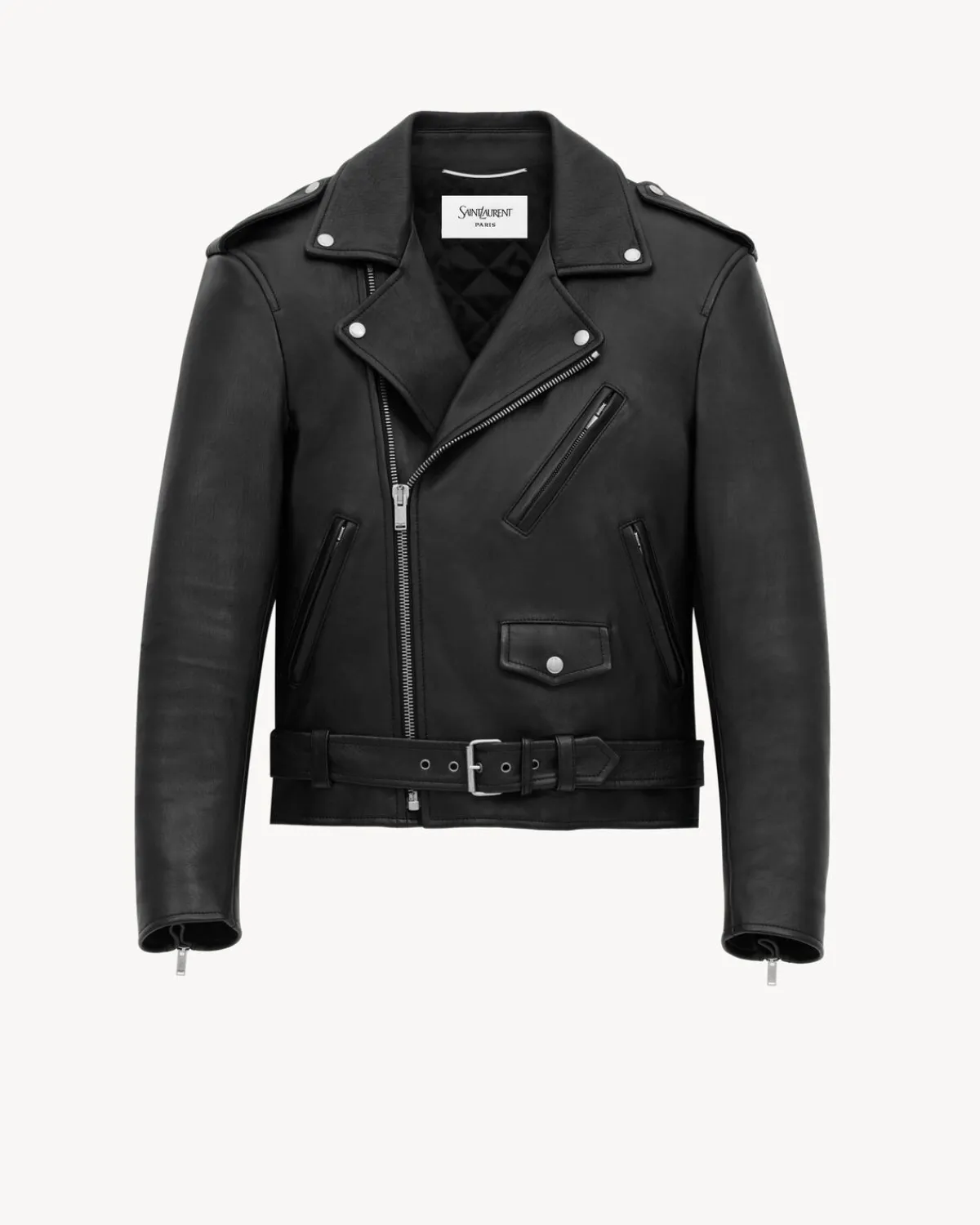 Saint Laurent Leather And Coats-biker jacket in grained lambskin NOIR