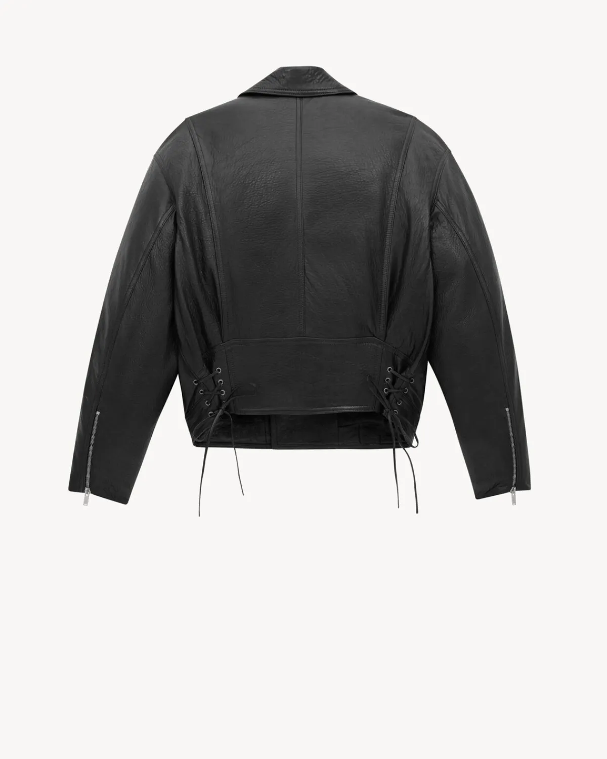 Saint Laurent Leather And Coats-biker jacket in grained lambskin NOIR