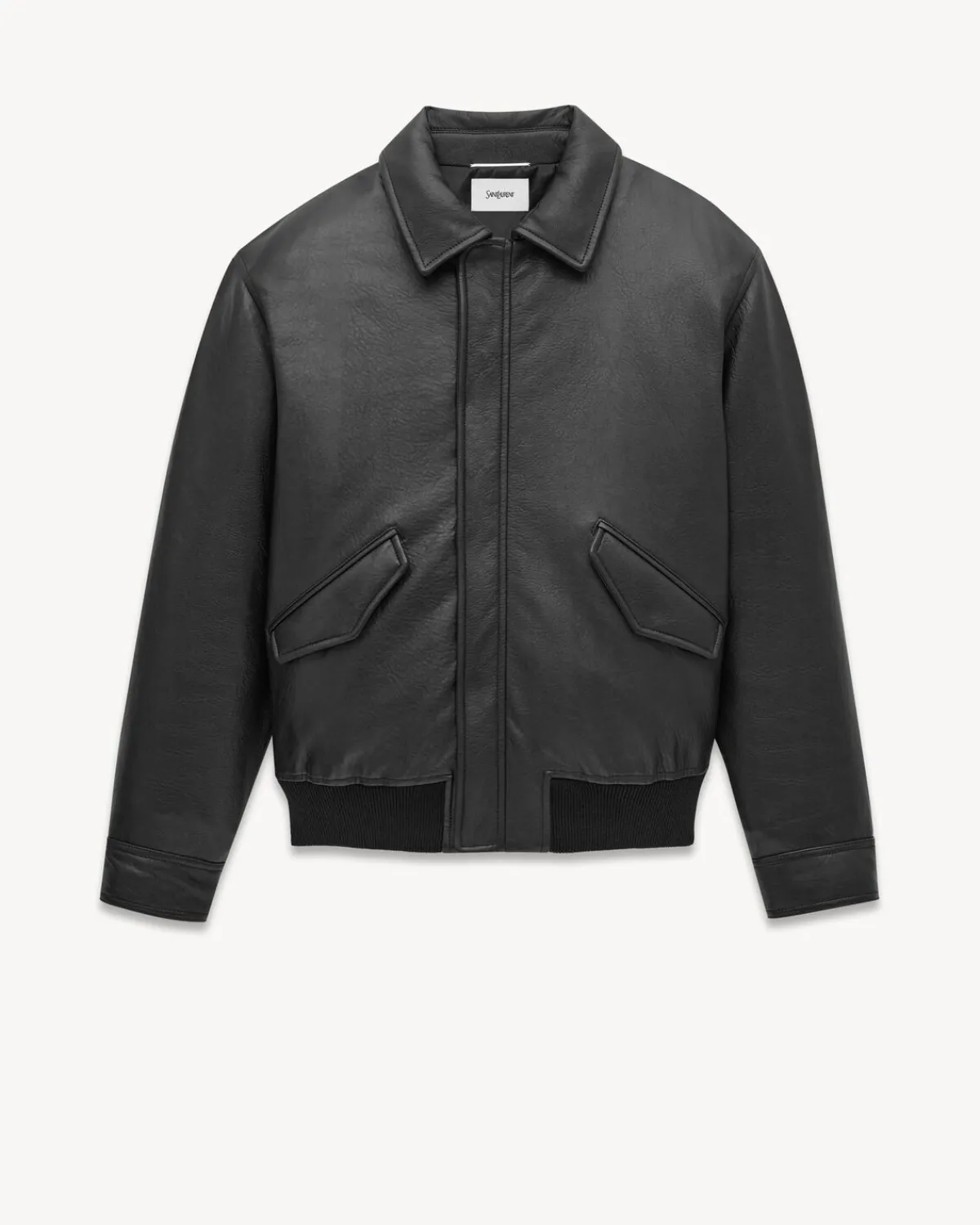 Saint Laurent Leather And Coats-bomber jacket in grained lambskin BLACK