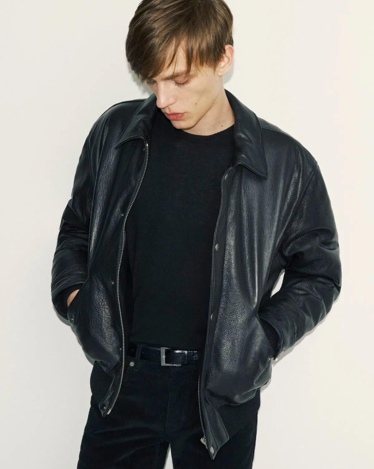 Saint Laurent Leather And Coats-bomber jacket in grained lambskin BLACK