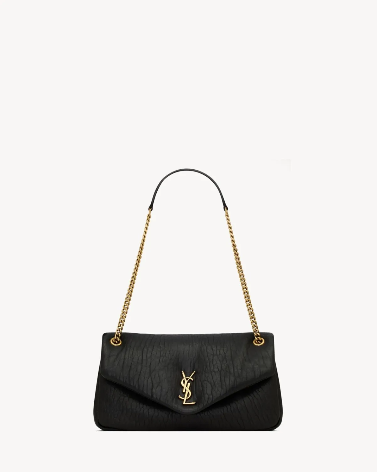 Saint Laurent Shoulder Bags-CALYPSO medium in grained lambskin BLACK