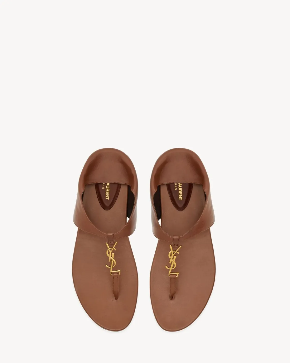 Saint Laurent Flats-CASSANDRA sandals in smooth leather AESTHETICBROWN