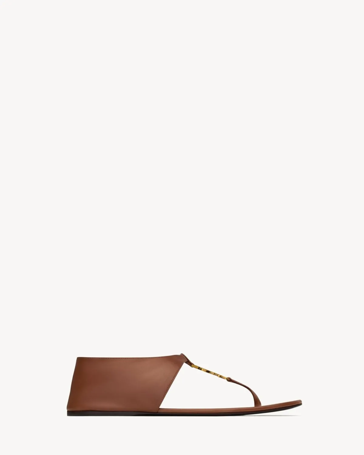 Saint Laurent Flats-CASSANDRA sandals in smooth leather AESTHETICBROWN