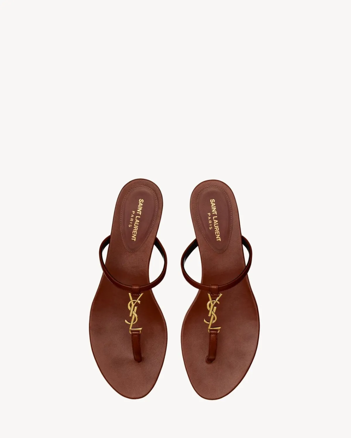 Saint Laurent Flats-CASSANDRA slides in smooth leather CIGARE