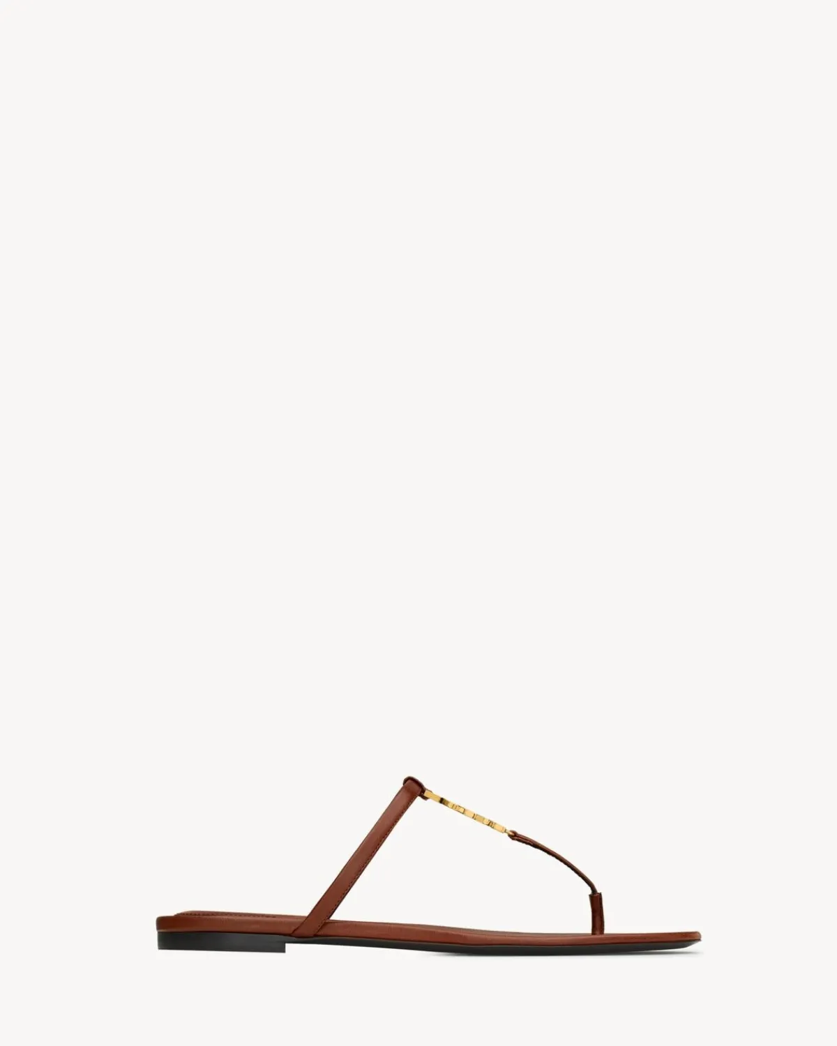 Saint Laurent Flats-CASSANDRA slides in smooth leather CIGARE