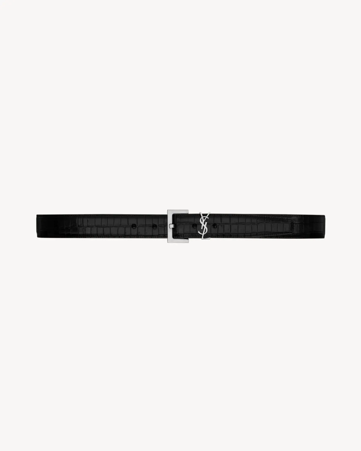 Saint Laurent Belts-CASSANDRE belt in crocodile-embossed leather BLACK