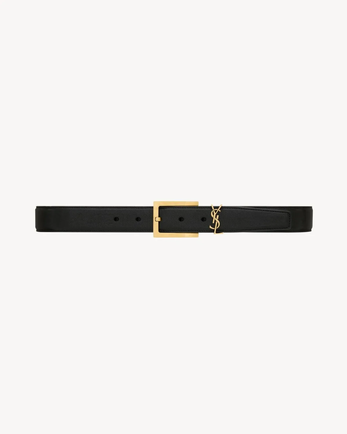 Saint Laurent Belts-CASSANDRE belt in grained lambskin BLACK