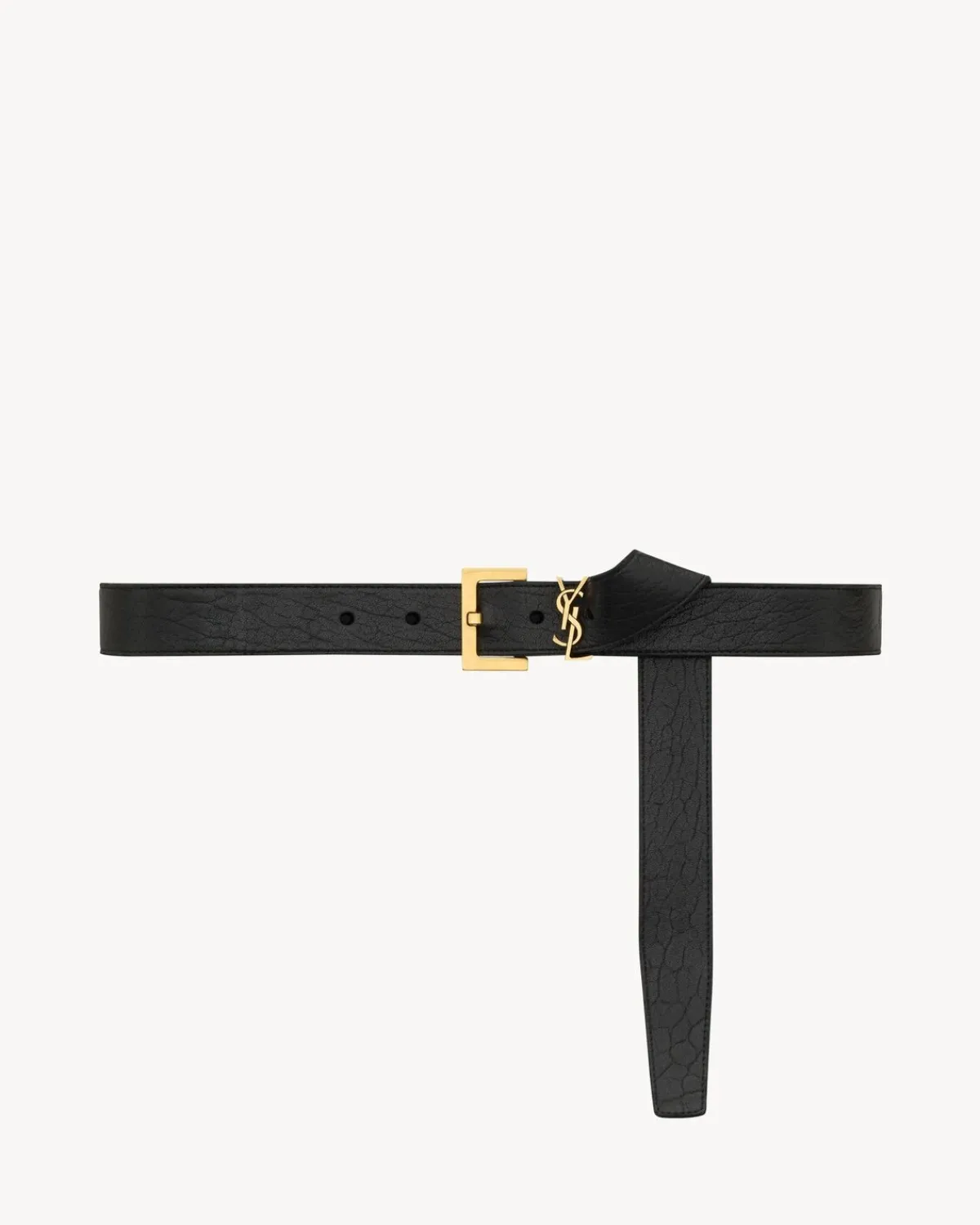 Saint Laurent Belts-CASSANDRE belt in grained lambskin BLACK