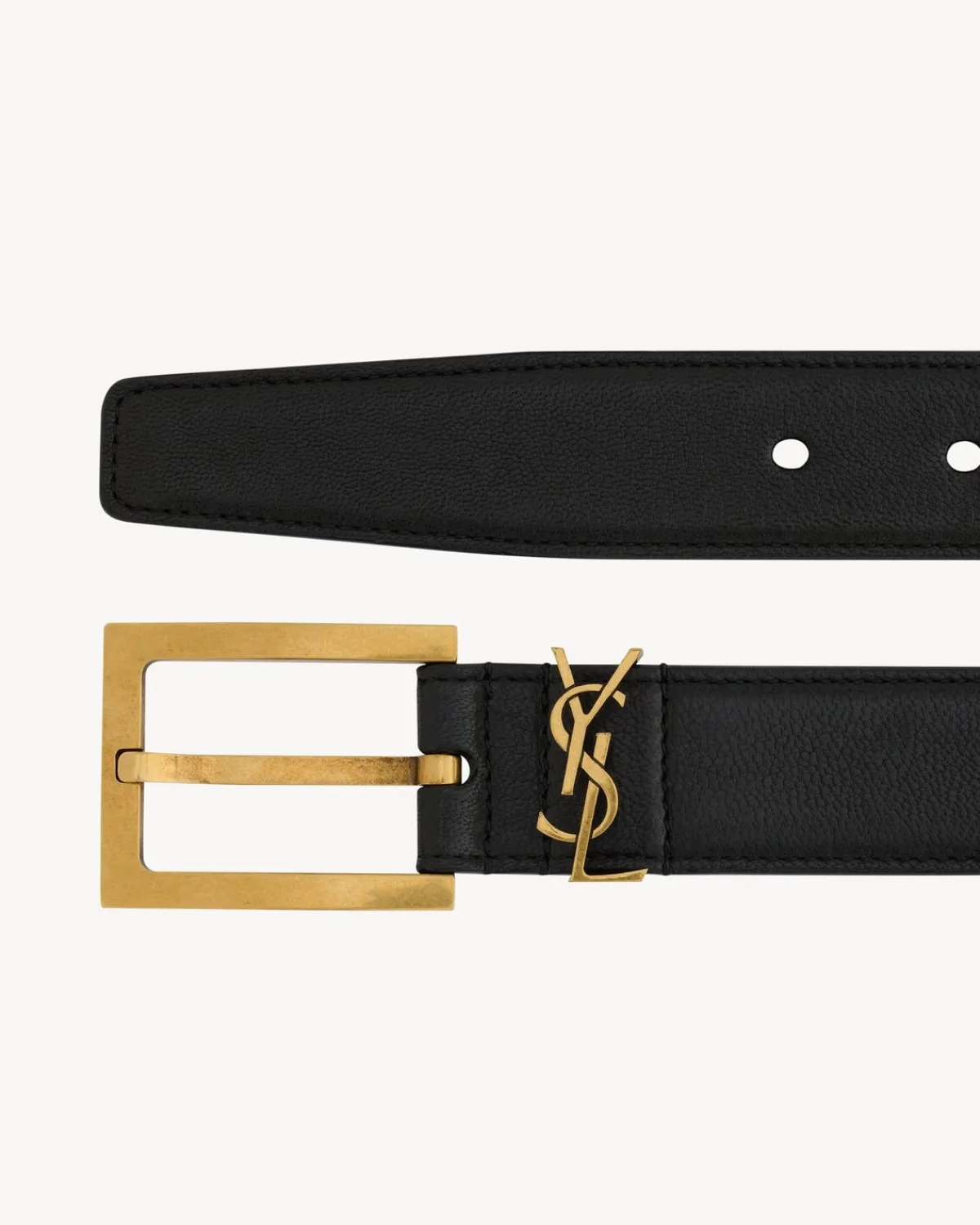 Saint Laurent Belts-CASSANDRE belt in grained lambskin BLACK