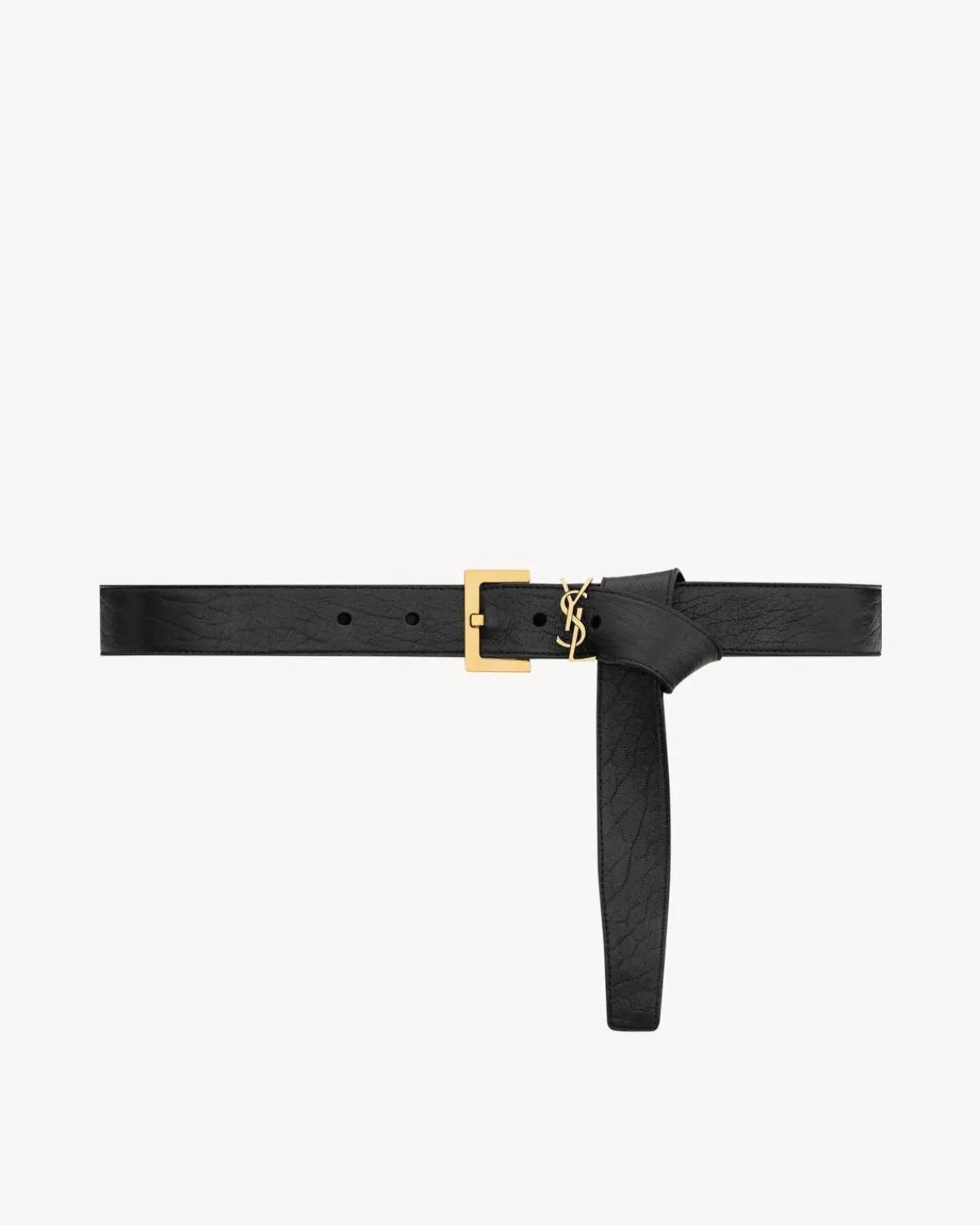 Saint Laurent Belts-CASSANDRE belt in grained lambskin BLACK