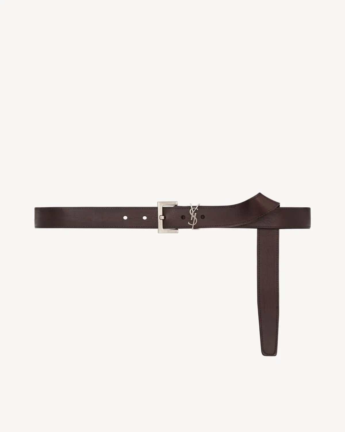 Saint Laurent Belts-CASSANDRE belt in vegetable-tanned leather BROWNOAK