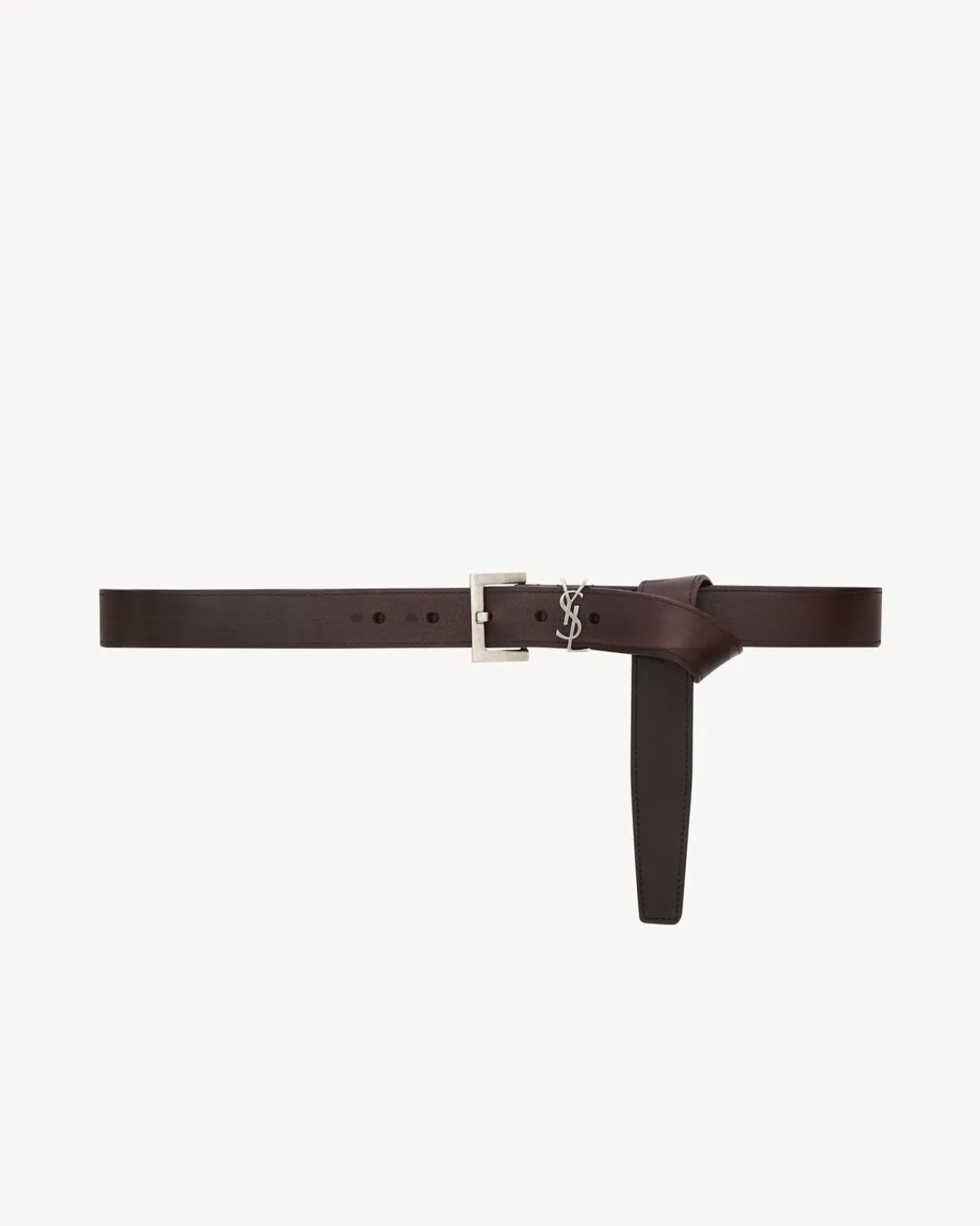 Saint Laurent Belts-CASSANDRE belt in vegetable-tanned leather BROWNOAK