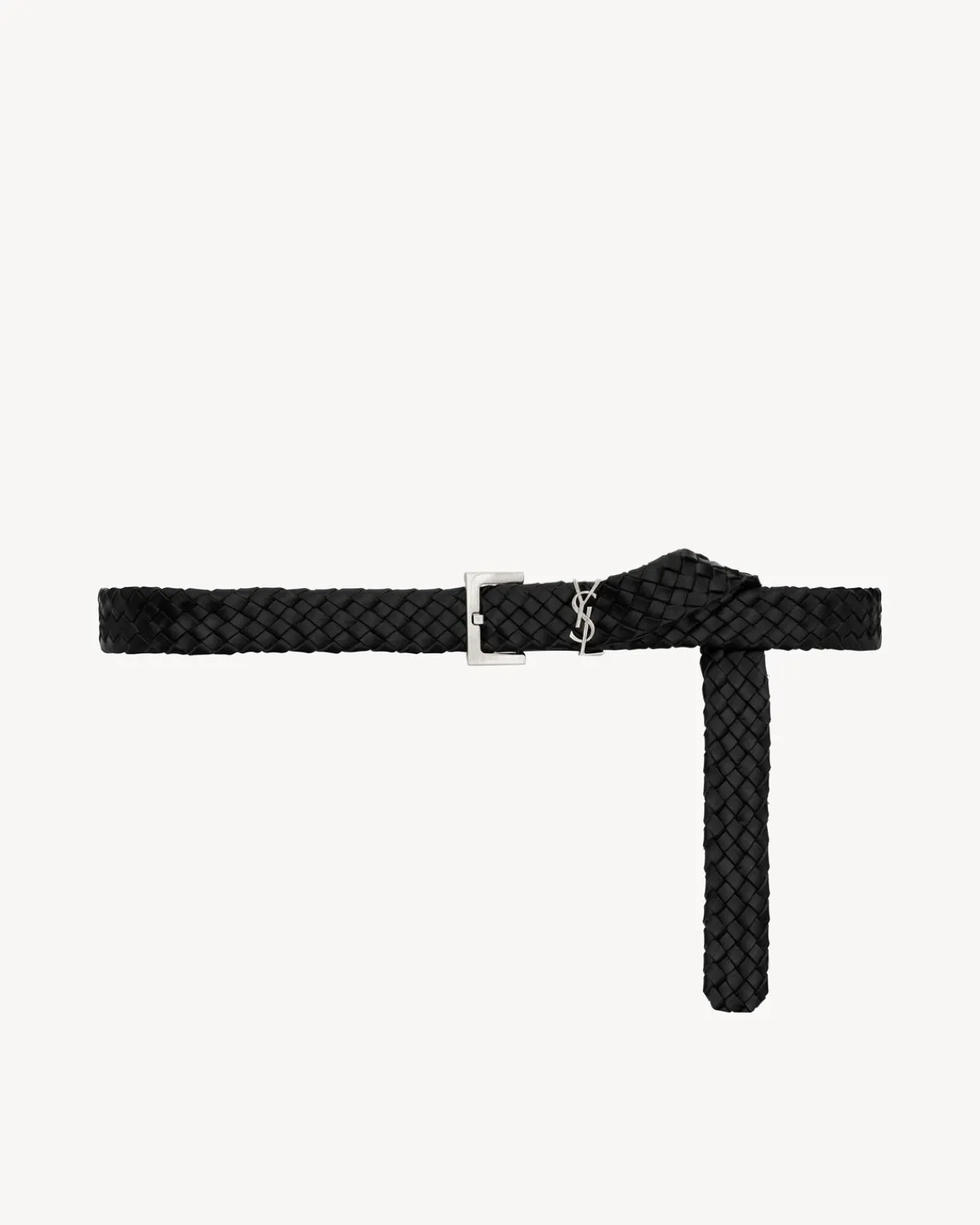 Saint Laurent Belts-CASSANDRE belt in woven vegetable-tanned leather BLACK