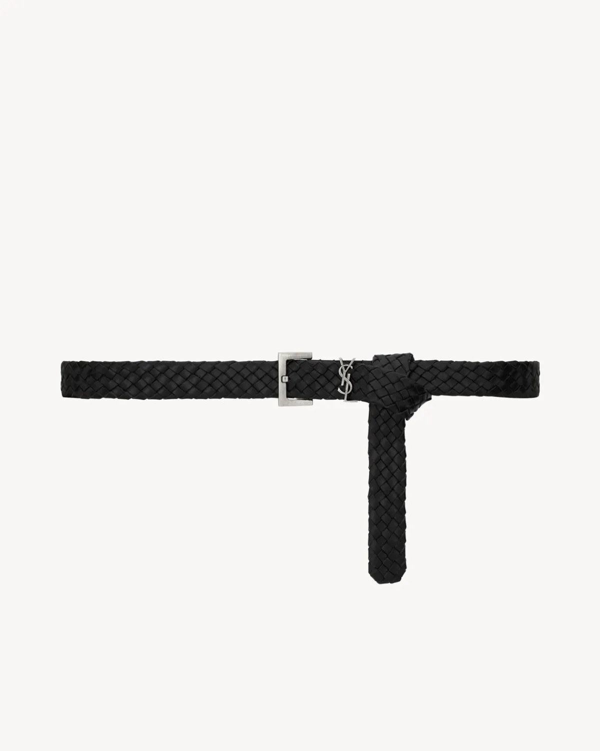 Saint Laurent Belts-CASSANDRE belt in woven vegetable-tanned leather BLACK