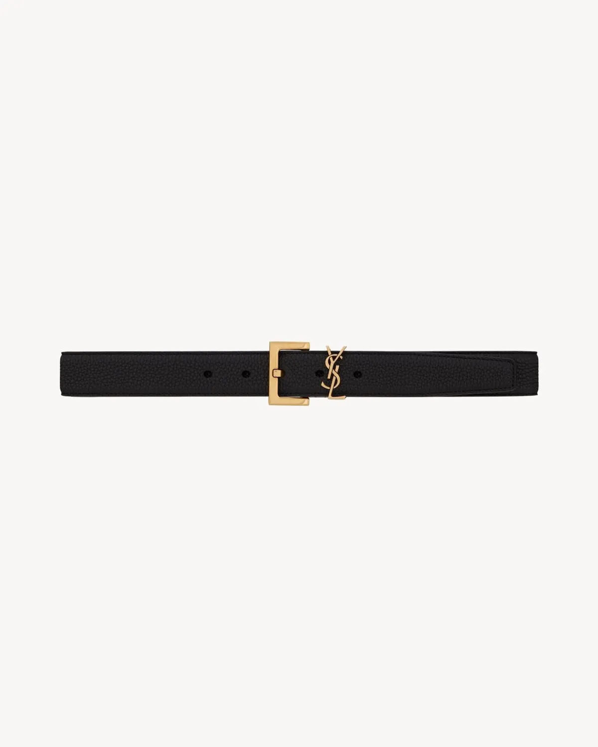 Saint Laurent Belts-CASSANDRE BELT WITH SQUARE BUCKLE IN GRAINED LEATHER BLACK