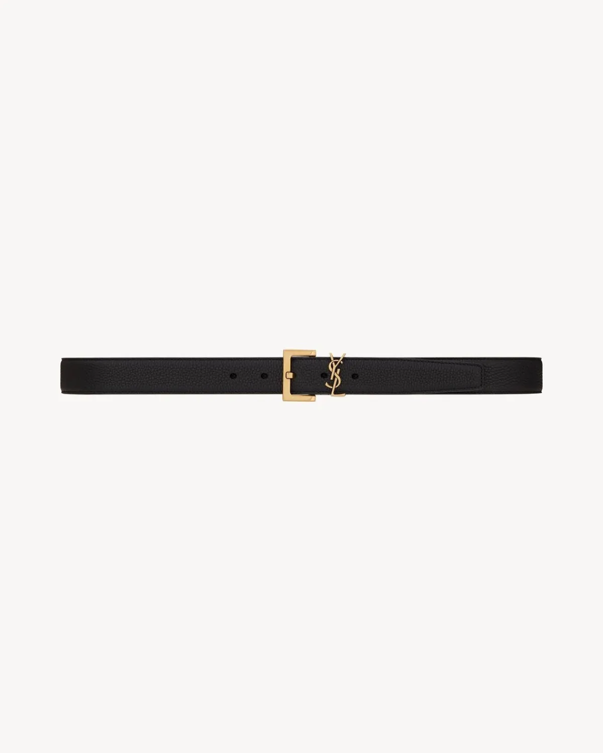 Saint Laurent Belts-Cassandre BELT WITH SQUARE BUCKLE IN GRAINED LEATHER NOIR