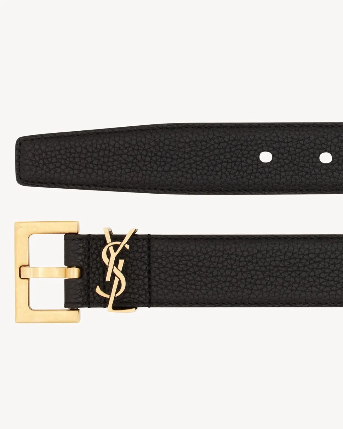 Saint Laurent Belts-CASSANDRE BELT WITH SQUARE BUCKLE IN GRAINED LEATHER BLACK