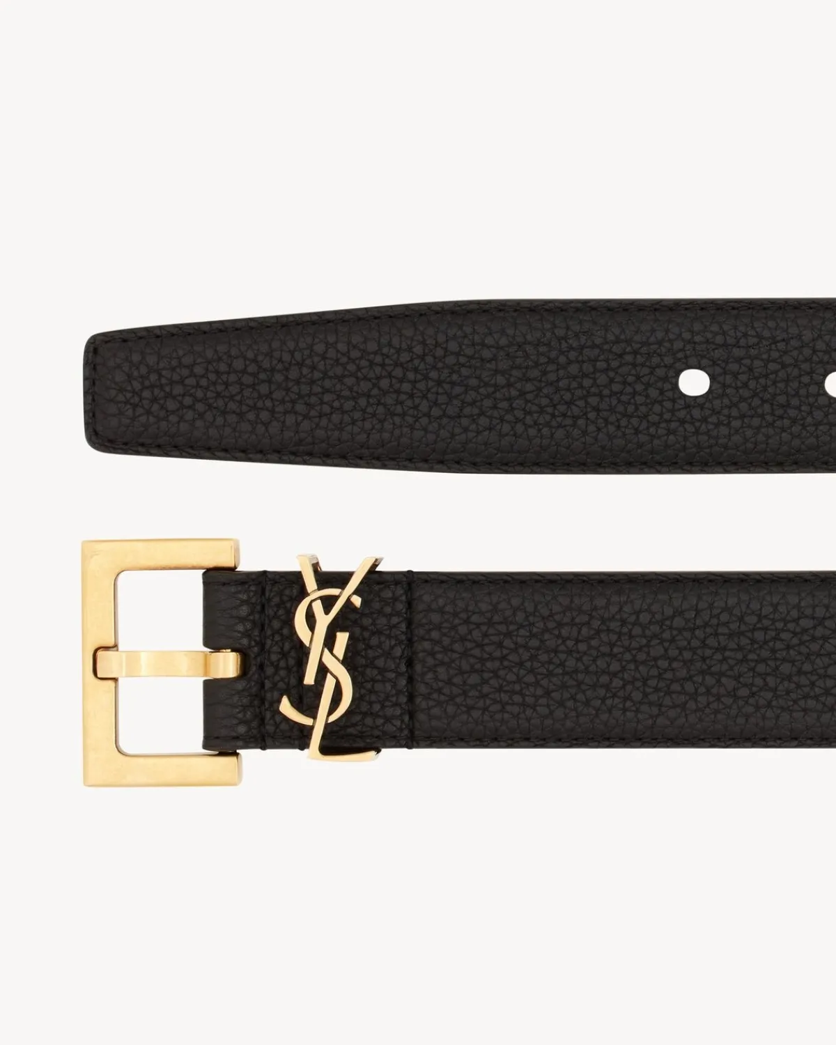 Saint Laurent Belts-Cassandre BELT WITH SQUARE BUCKLE IN GRAINED LEATHER NOIR