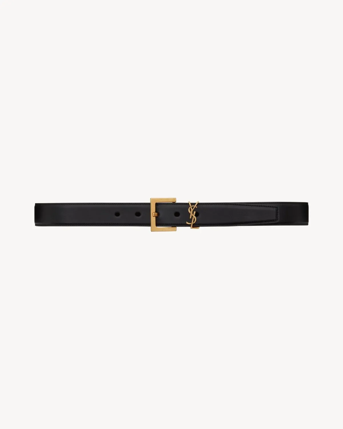 Saint Laurent Belts-Cassandre Belt with square buckle in smooth leather BLACK