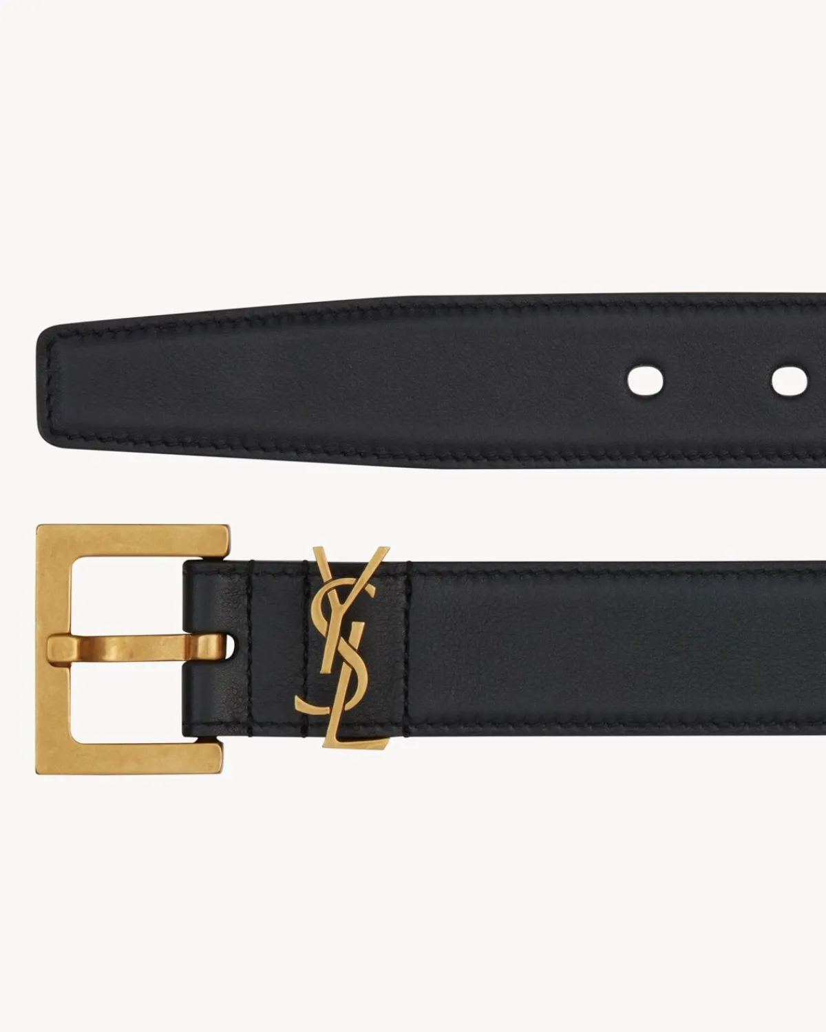 Saint Laurent Belts-Cassandre Belt with square buckle in smooth leather BLACK