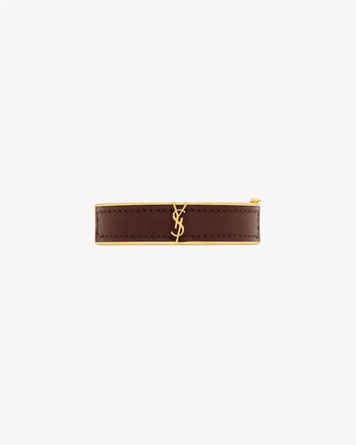 Saint Laurent Cuffs And Bracelets-CASSANDRE bracelet in metal and leather DARKCHOCOLATEANDGOLD