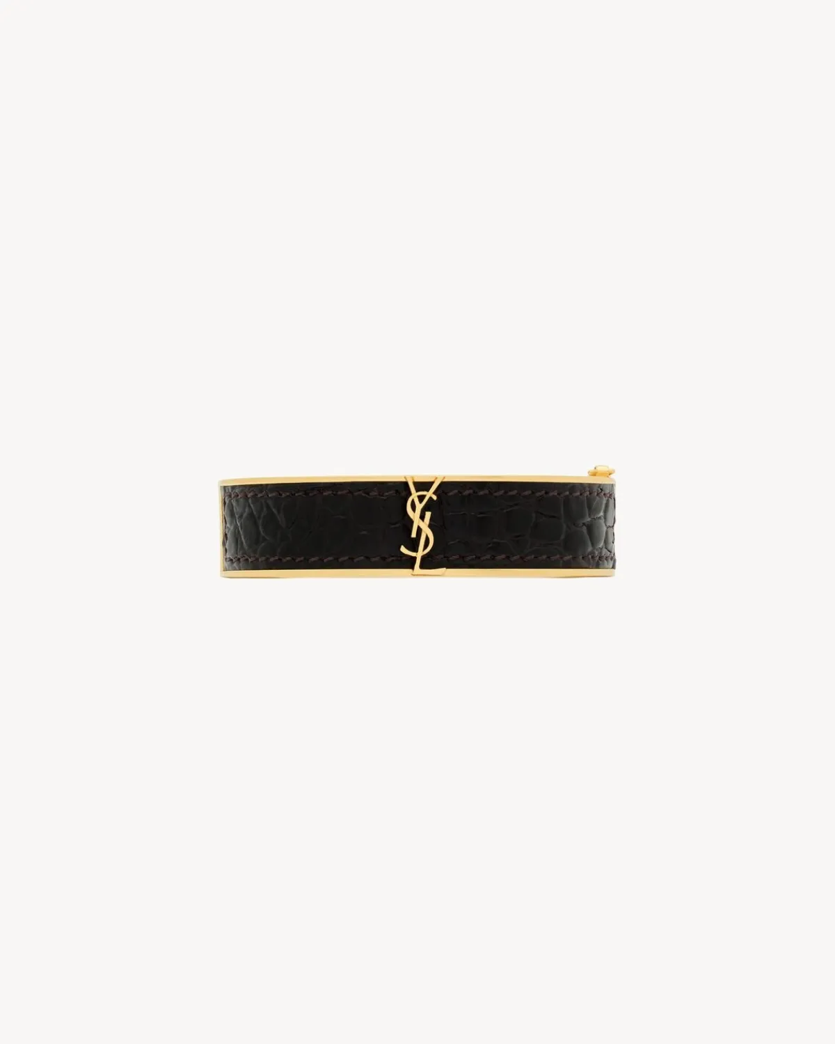 Saint Laurent Cuffs And Bracelets-CASSANDRE bracelet in metal and leather DARKBROWNANDGOLD