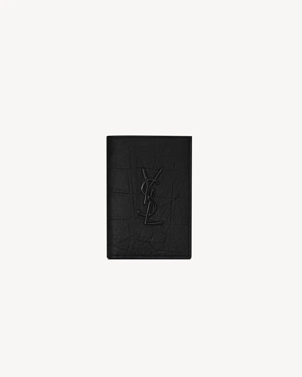 Saint Laurent Card Cases-CASSANDRE credit card wallet in CROCODILE-EMBOSSED leather BLACK