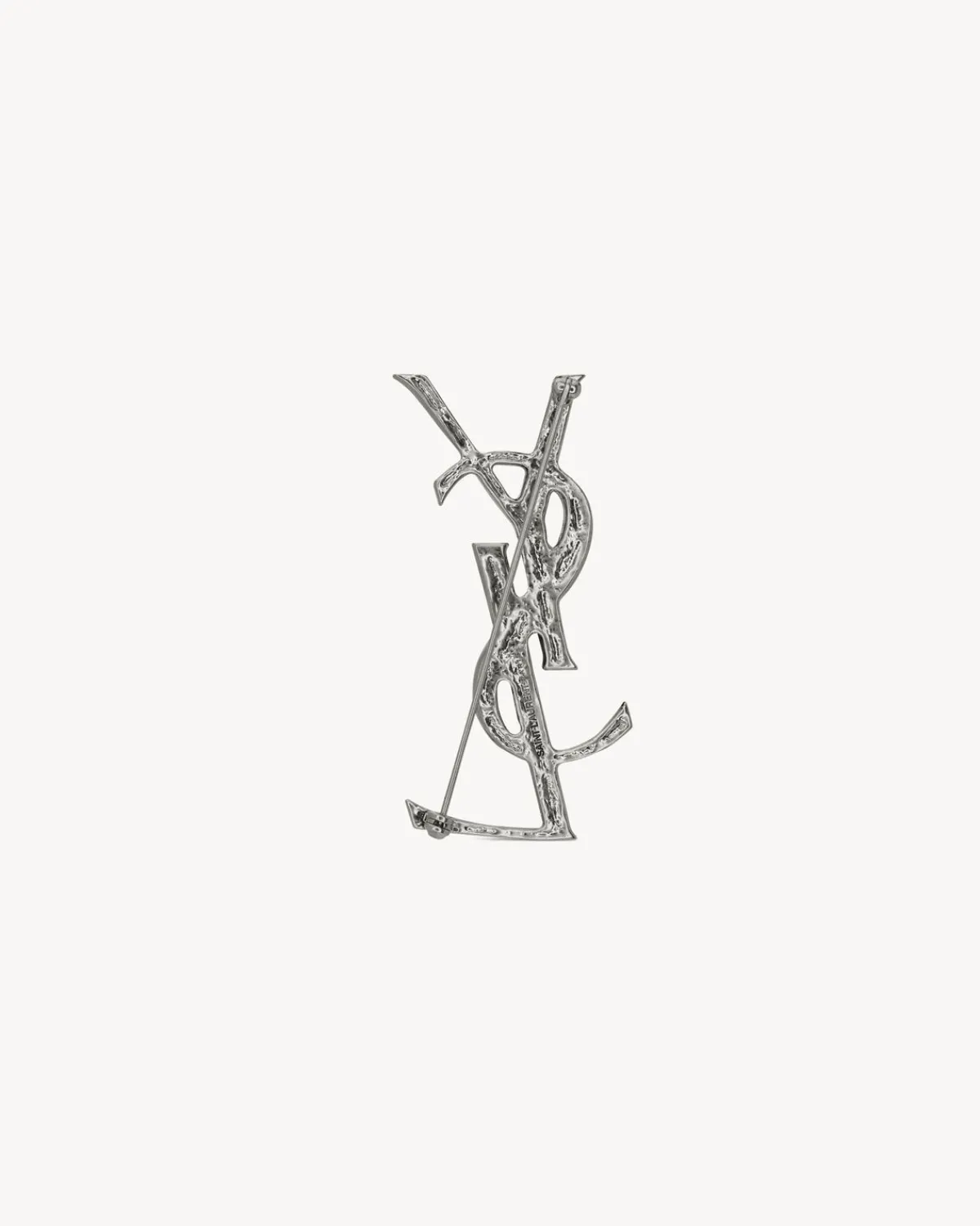 Saint Laurent Brooches And Rings-CASSANDRE crocodile brooch in metal OXIDIZEDSILVER