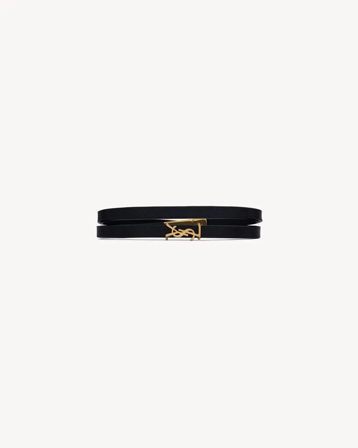 Saint Laurent Cuffs And Bracelets | Jewelry-CASSANDRE double wrap bracelet in leather and metal BLACK