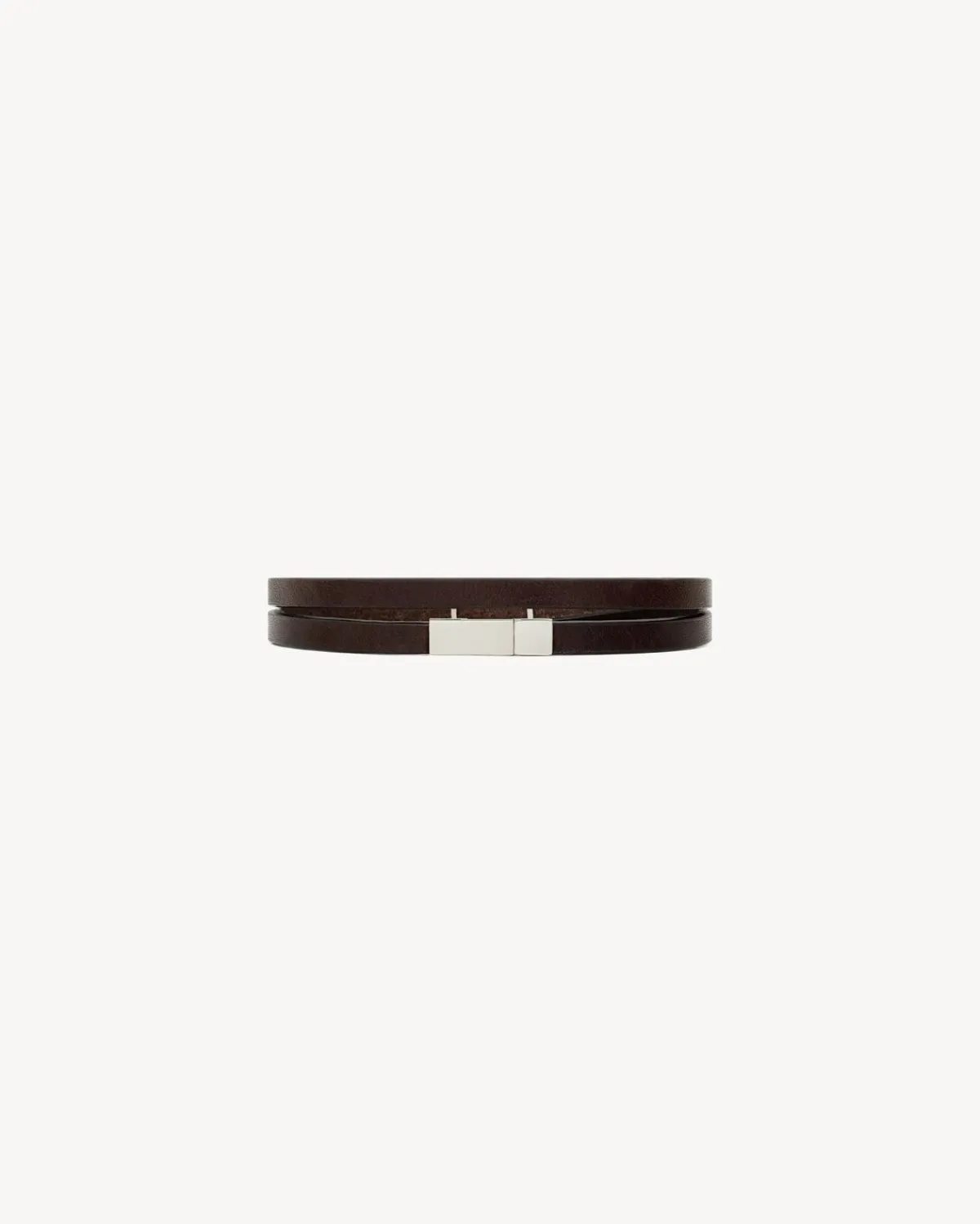 Saint Laurent Cuffs And Bracelets | Jewelry-CASSANDRE double-wrap bracelet in leather BROWNANDOXIDIZEDSILVER