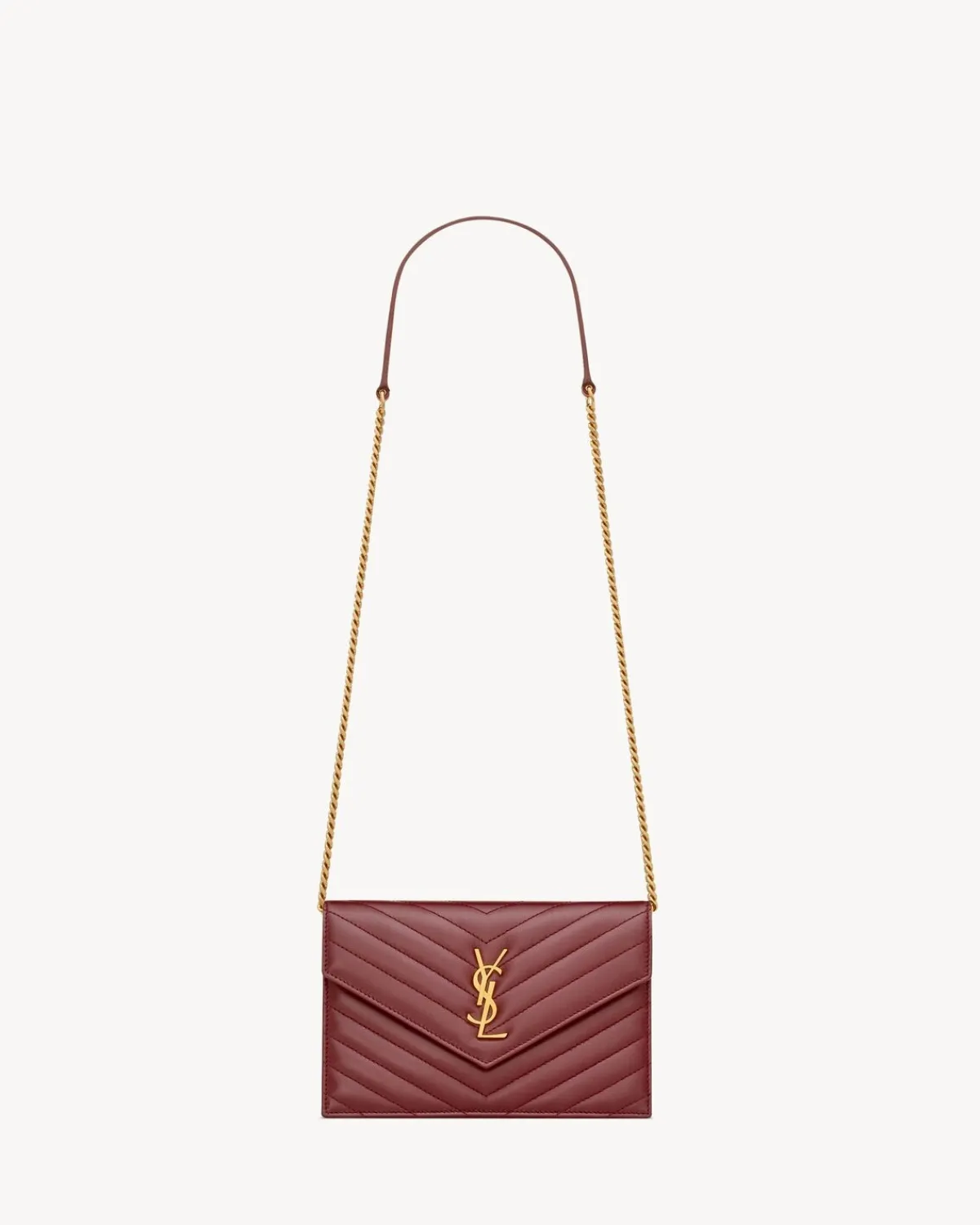 Saint Laurent Wallets | Wallets On Chain-CASSANDRE ENVELOPE CHAIN WALLET IN LAMBSKIN ROUGEMERLOT