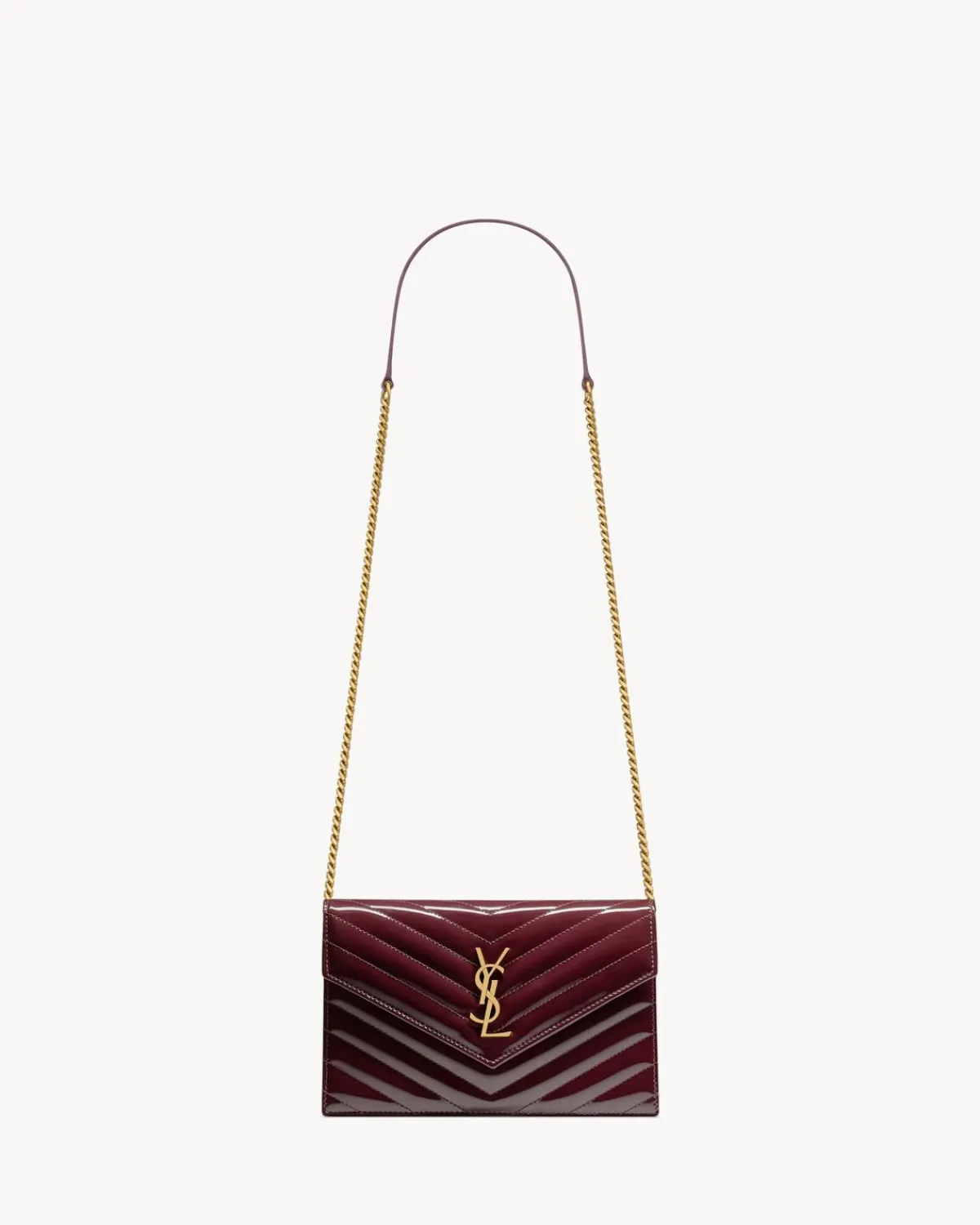 Saint Laurent Wallets | Wallets On Chain-CASSANDRE envelope chain wallet in patent leather DARKREDWINE