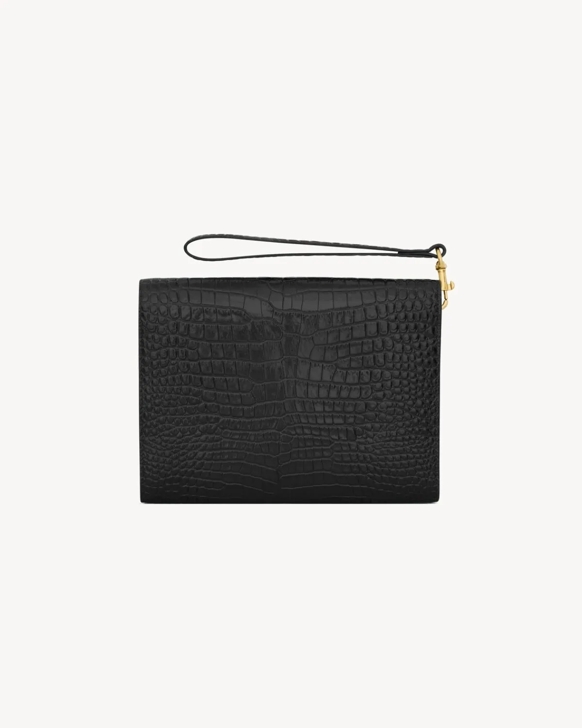 Saint Laurent Pouches-CASSANDRE flap pouch in crocodile-embossed shiny leather BLACK