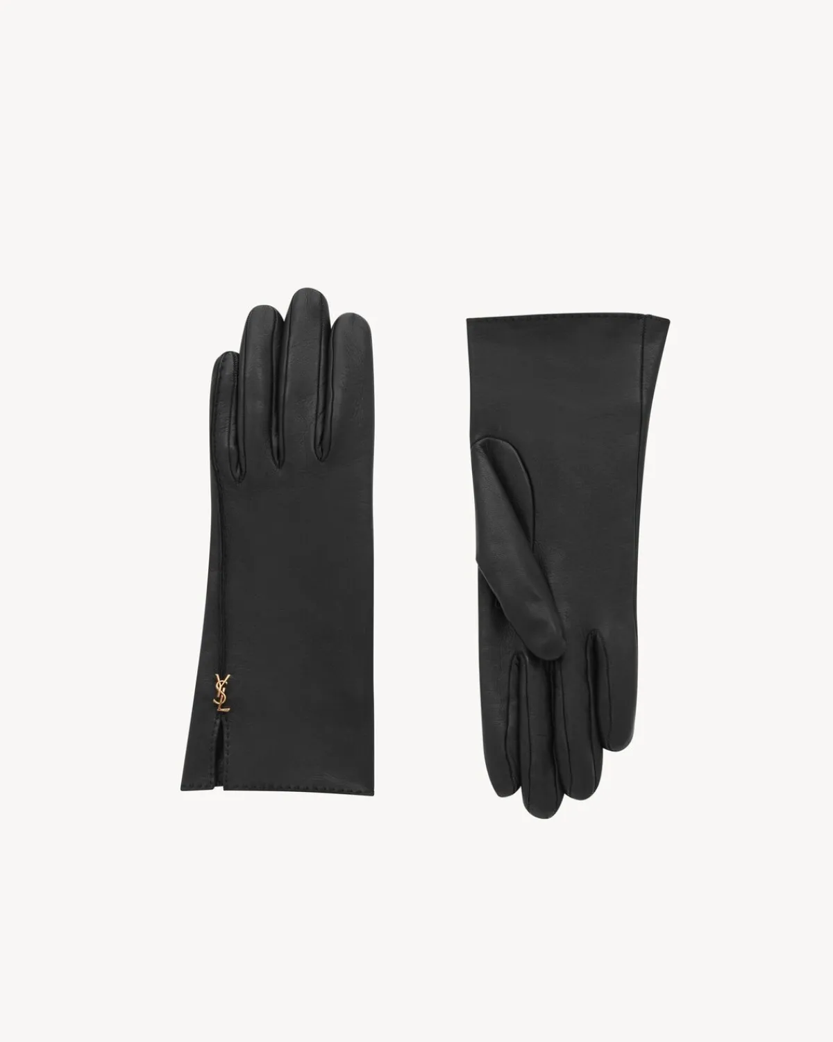 Saint Laurent Hats And Gloves-CASSANDRE gloves in leather BLACK