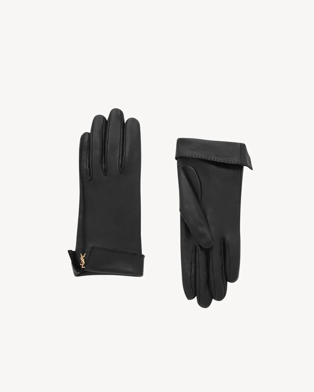 Saint Laurent Hats And Gloves-CASSANDRE gloves in leather BLACK