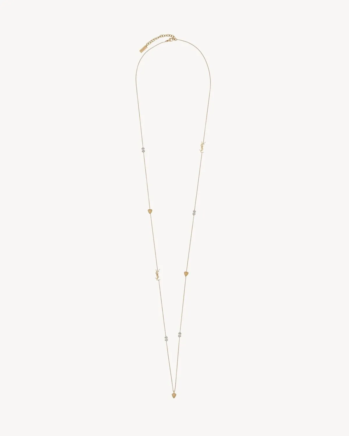 Saint Laurent Earrings And Necklaces-CASSANDRE, heart and rhinestone long necklace in metal AGEDBRASSGOLD