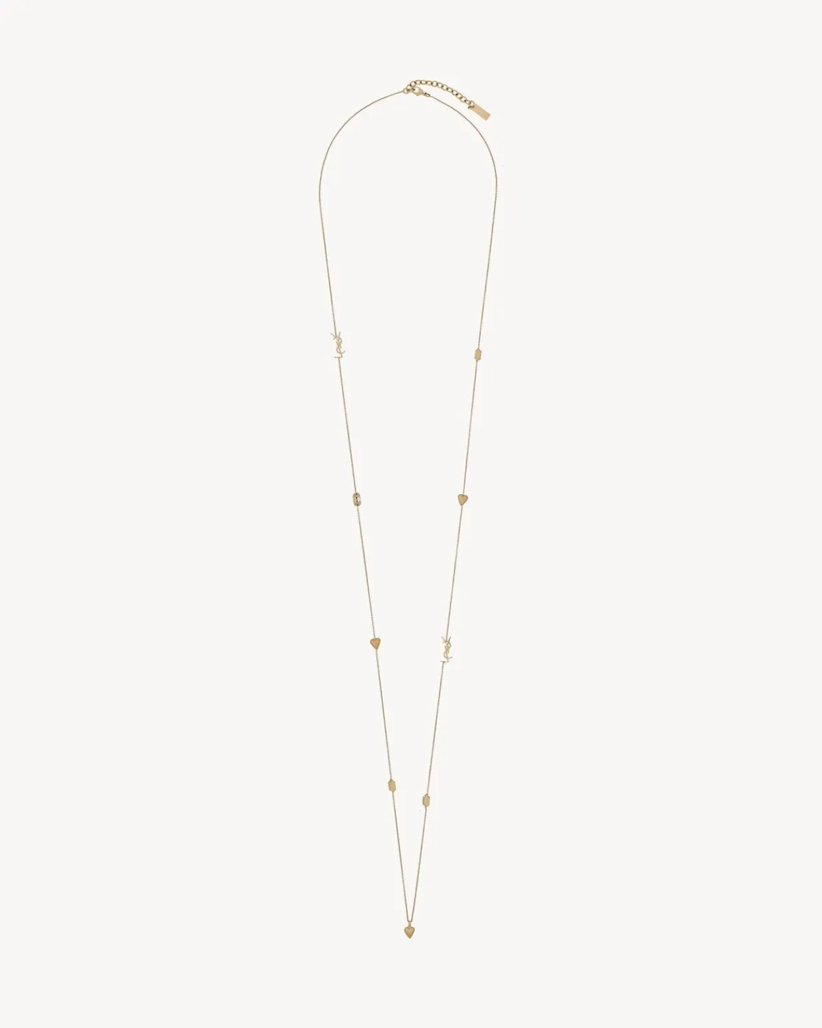 Saint Laurent Earrings And Necklaces-CASSANDRE, heart and rhinestone long necklace in metal AGEDBRASSGOLD