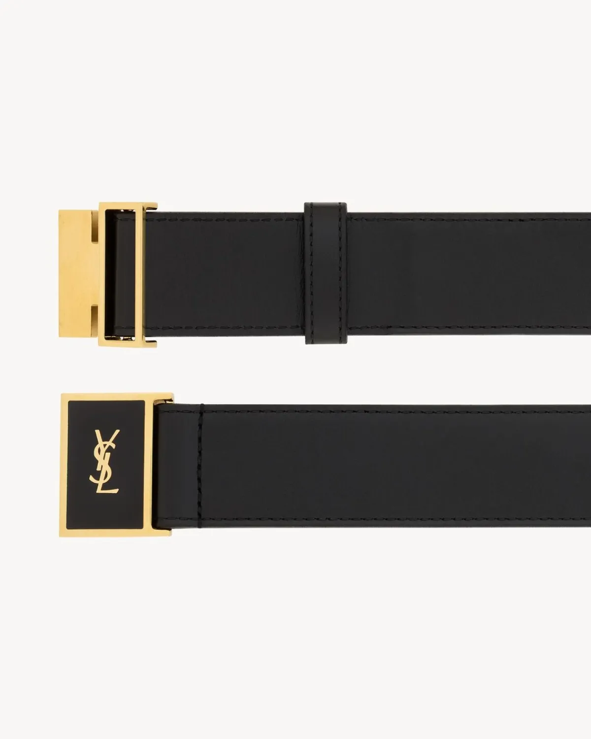 Saint Laurent Belts-CASSANDRE magnetic belt in lambskin BLACK