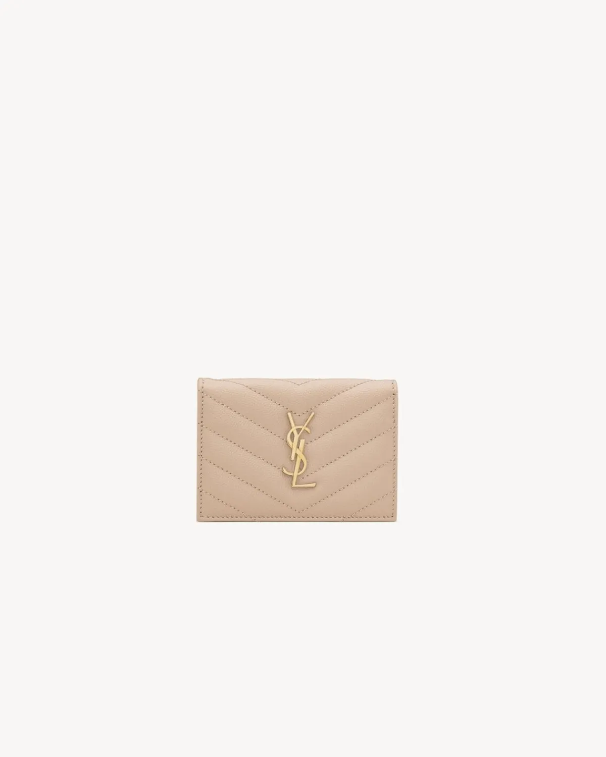 Saint Laurent Card Cases-CASSANDRE MATELASSÉ business card case in grain de poudre leather DARKBEIGE