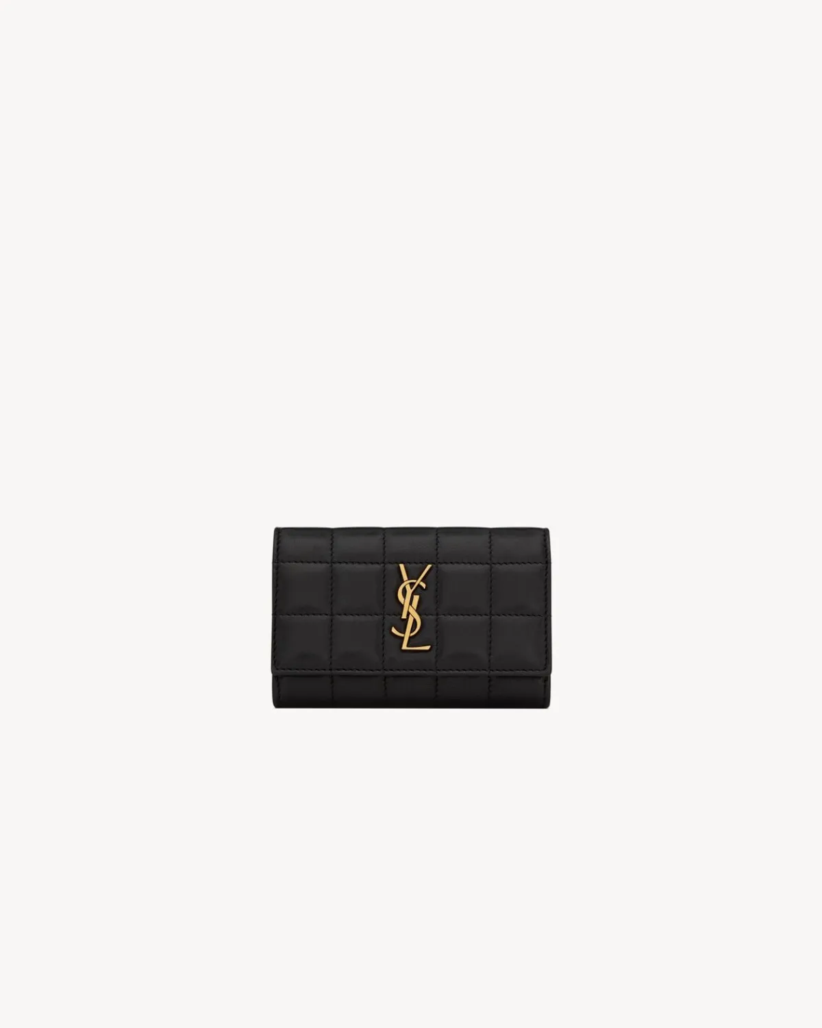 Saint Laurent Card Cases-CASSANDRE MATELASSÉ CARRÉ compact card case in lambskin BLACK