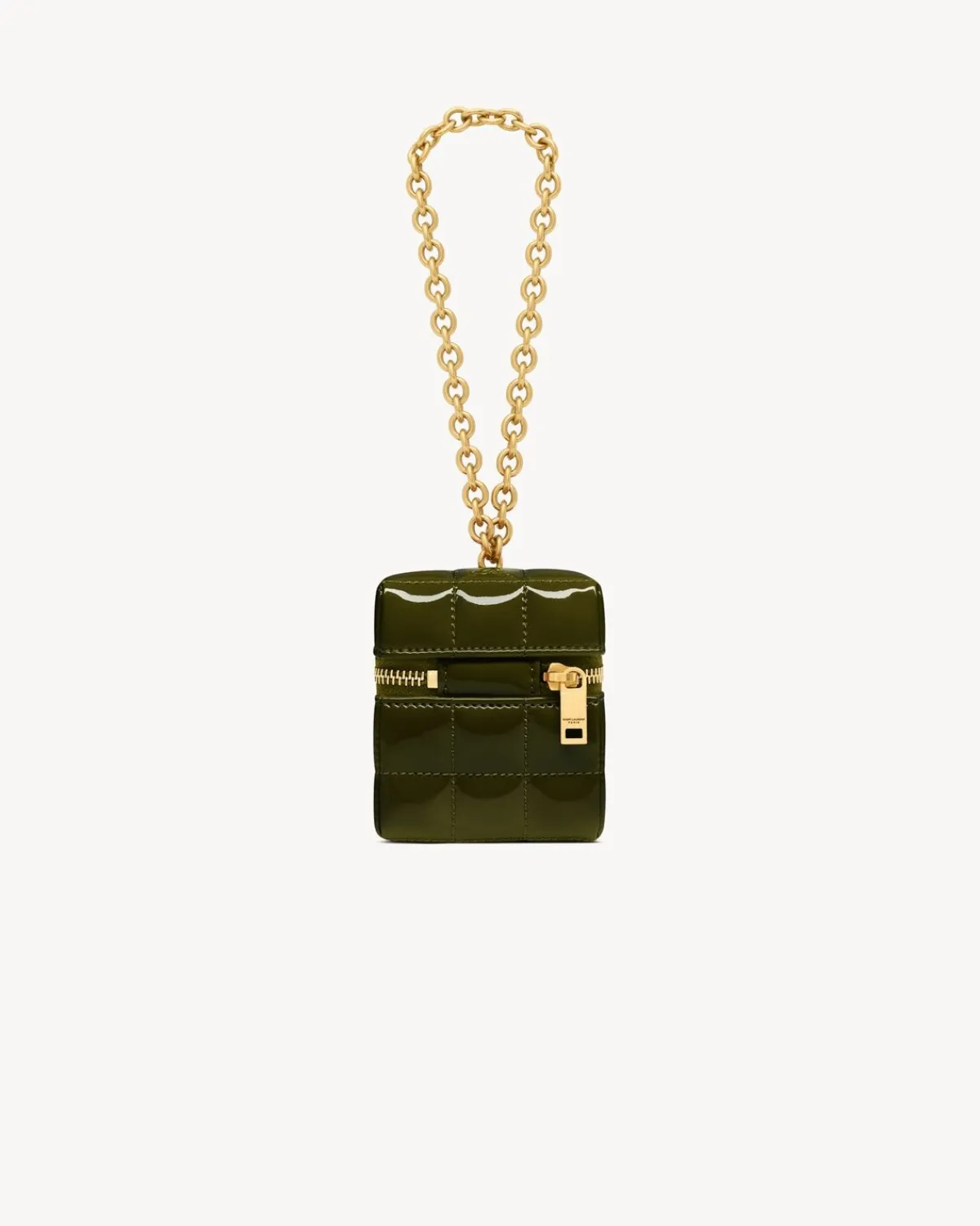 Saint Laurent Mini Bags | Cases And Holders-CASSANDRE MATELASSÉ CARRÉ mini cube in patent leather DARKVINEYARDGREEN