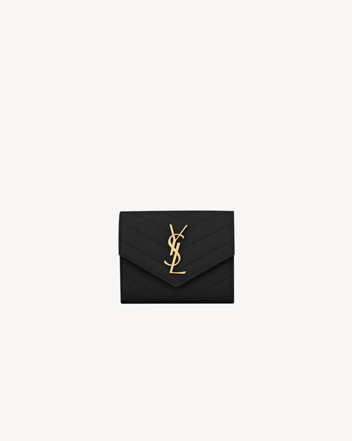 Saint Laurent Wallets-CASSANDRE MATELASSÉ compact tri fold wallet in grain de poudre leather BLACK