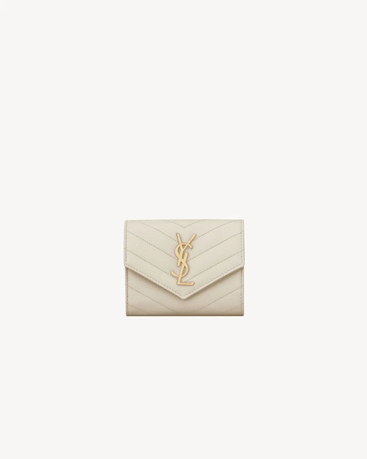 Saint Laurent Wallets-Cassandre matelassé compact tri fold wallet in grain de poudre leather BLANCVINTAGE