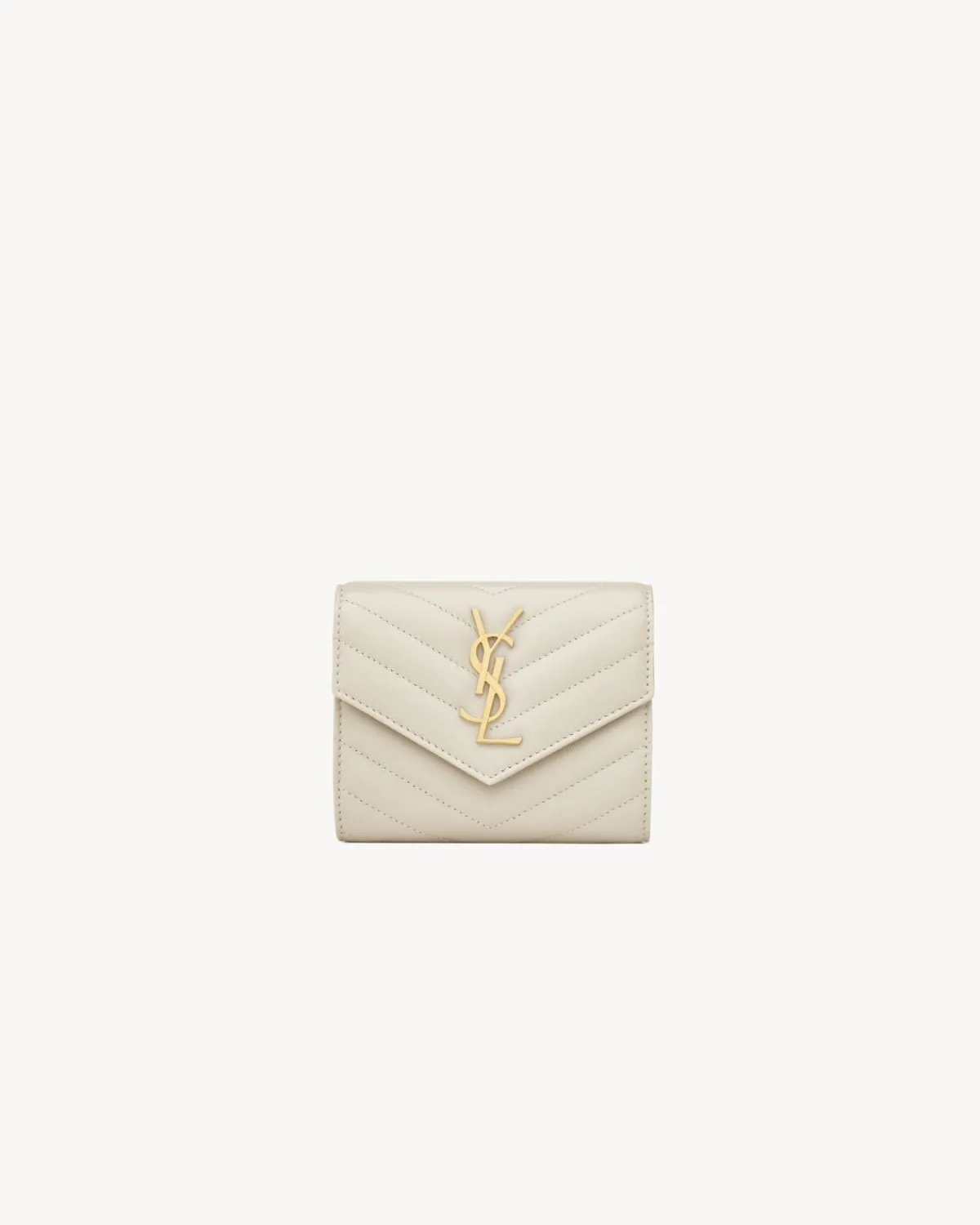 Saint Laurent Wallets-CASSANDRE MATELASSÉ compact tri fold wallet in LAMBSKIN BLANCVINTAGE