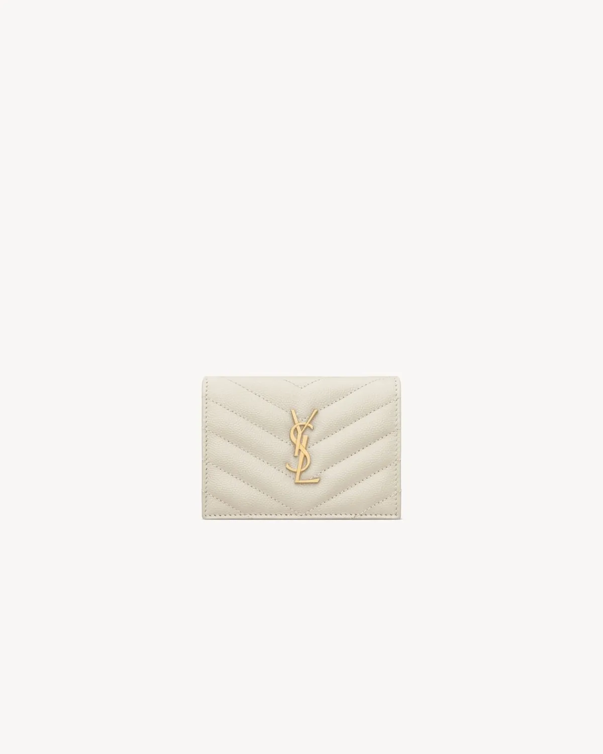 Saint Laurent Card Cases-CASSANDRE MATELASSÉ FLAP CARD CASE IN GRAIN DE POUDRE LEATHER BLANCVINTAGE