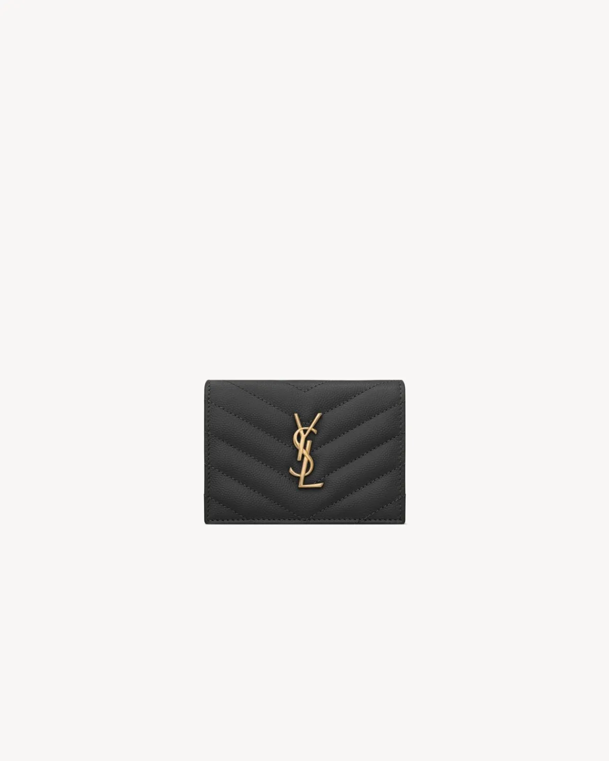 Saint Laurent Card Cases-CASSANDRE MATELASSÉ FLAP CARD CASE IN GRAIN DE POUDRE LEATHER BLACK